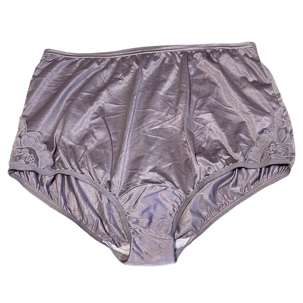 VTG Vanity Fair Panties Purple Lace Nylon High Waisted‎ 8/XL Sheer Sissy Satin